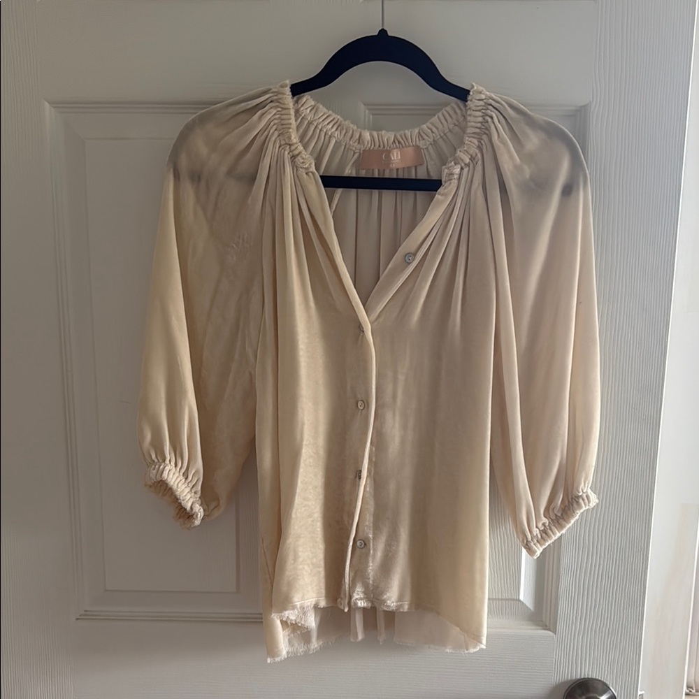 Cali Dreaming Women's Silk Velvet Button-Front Blouse XS